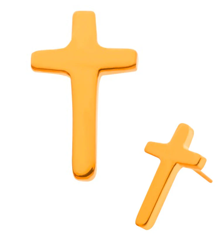 24kt Gold PVD Titanium Cross Threadless Top - Mrs Treak