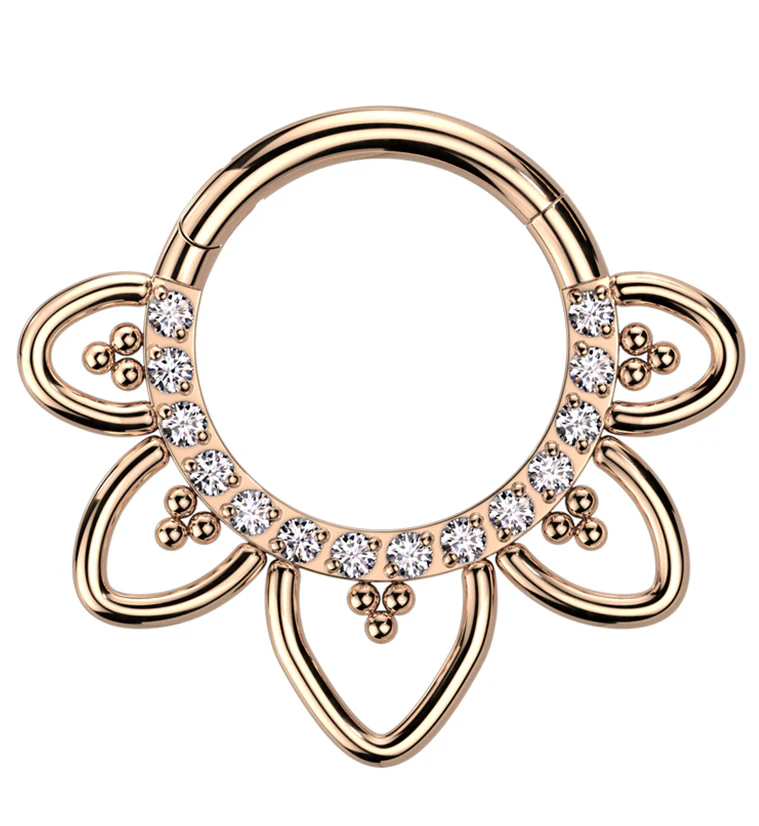 Rose Gold PVD Flower Trace Clear CZ Titanium Hinged Segment Ring - Mrs Treak