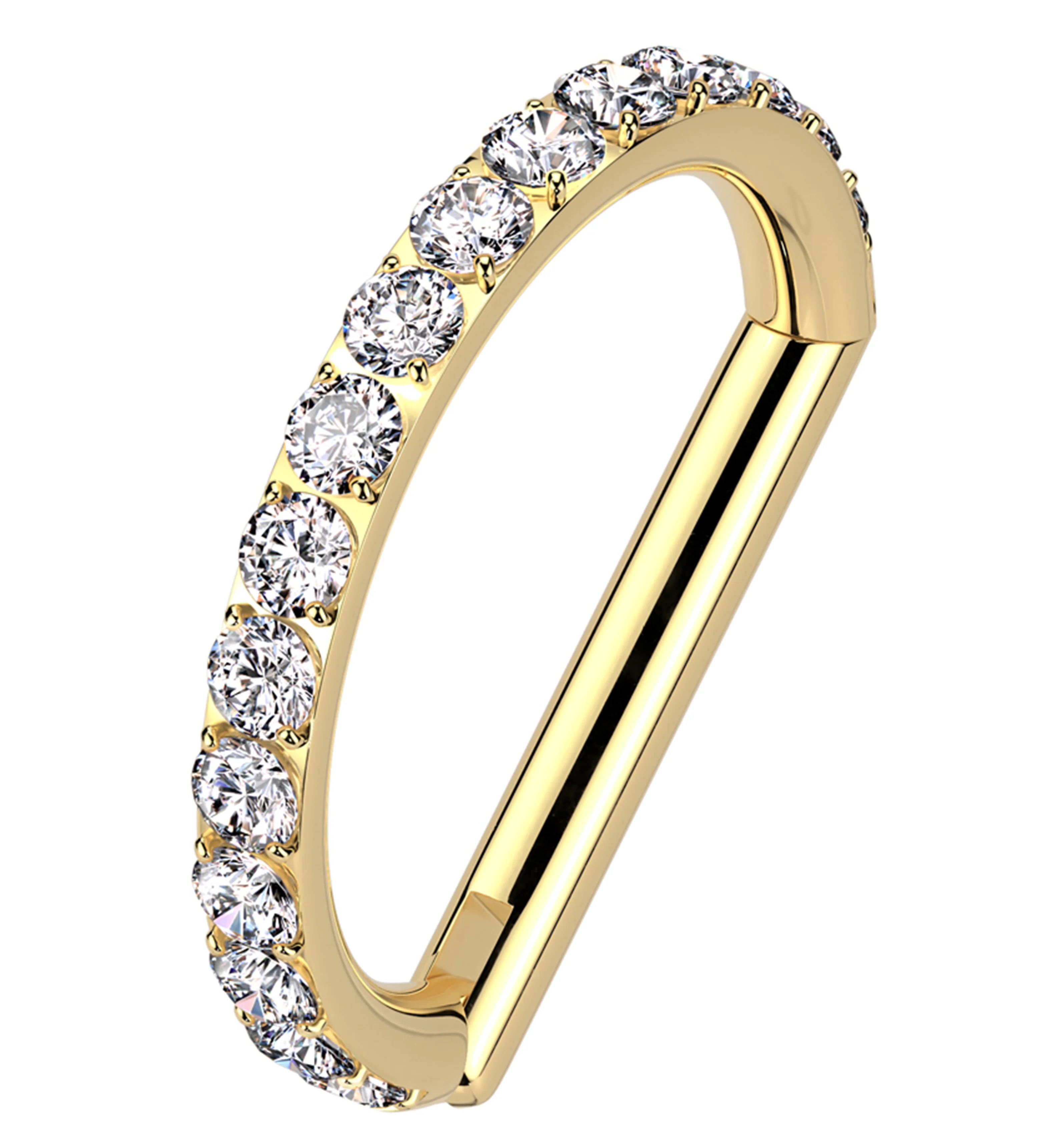Gold PVD Outward Facing Deca Clear CZ Titanium D-Shaped Hinged Segment Ring - Mrs Treak