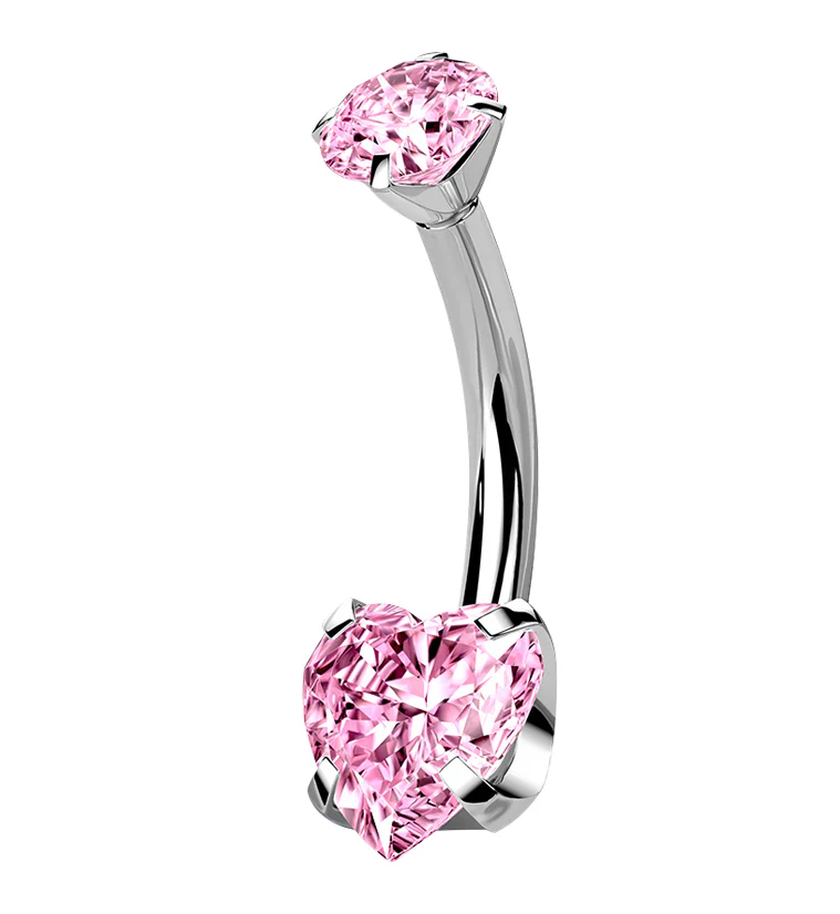 Pink Heart CZ Internally Threaded Titanium Belly Button Ring - Mrs Treak