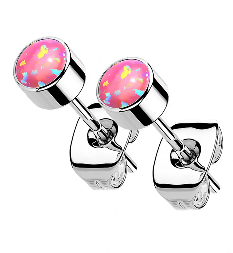 Pink Opal Titanium Bezel Earrings - Mrs Treak