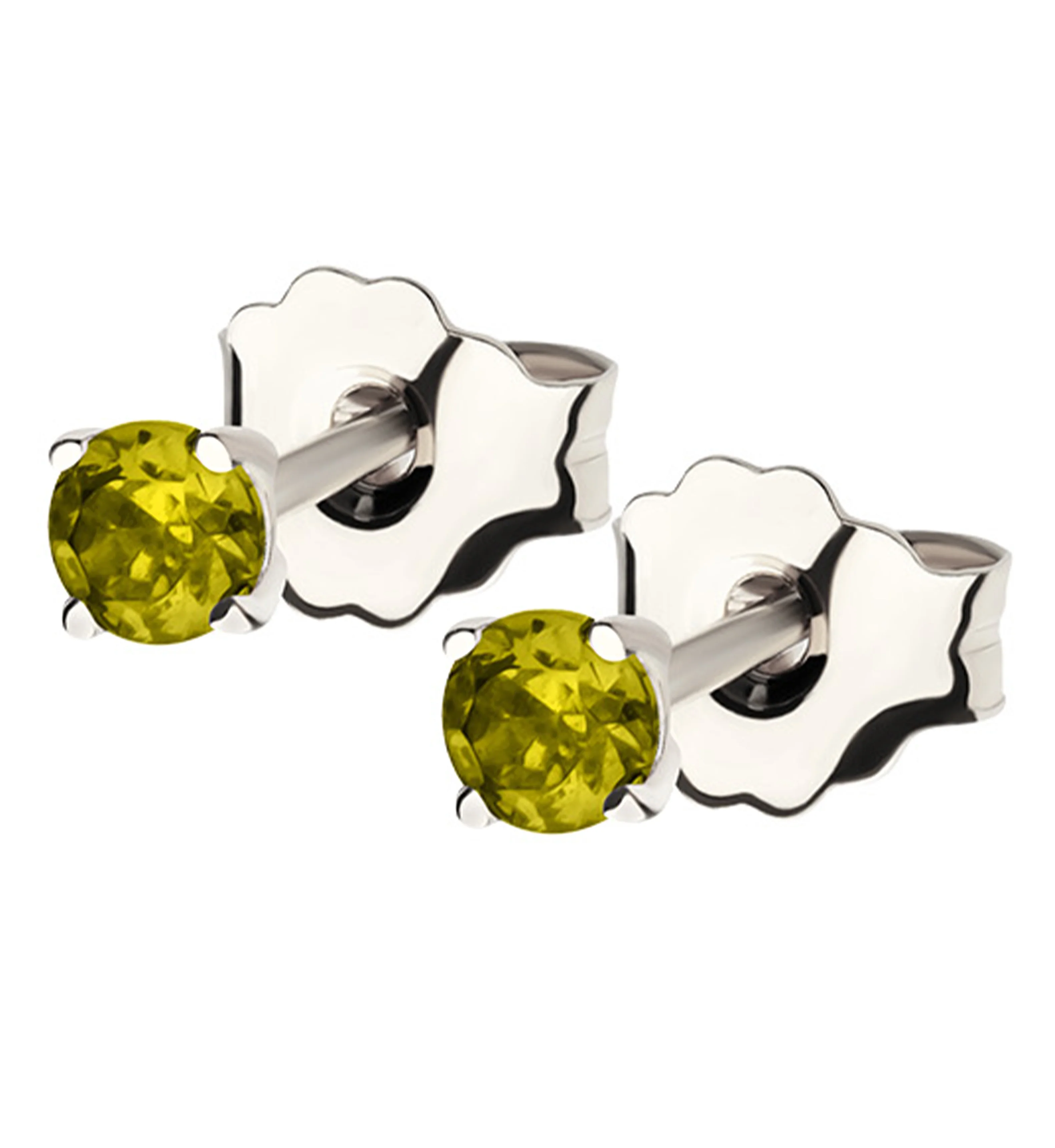 14kt White Gold August Birthstone Peridot CZ Stud Earrings - Mrs Treak