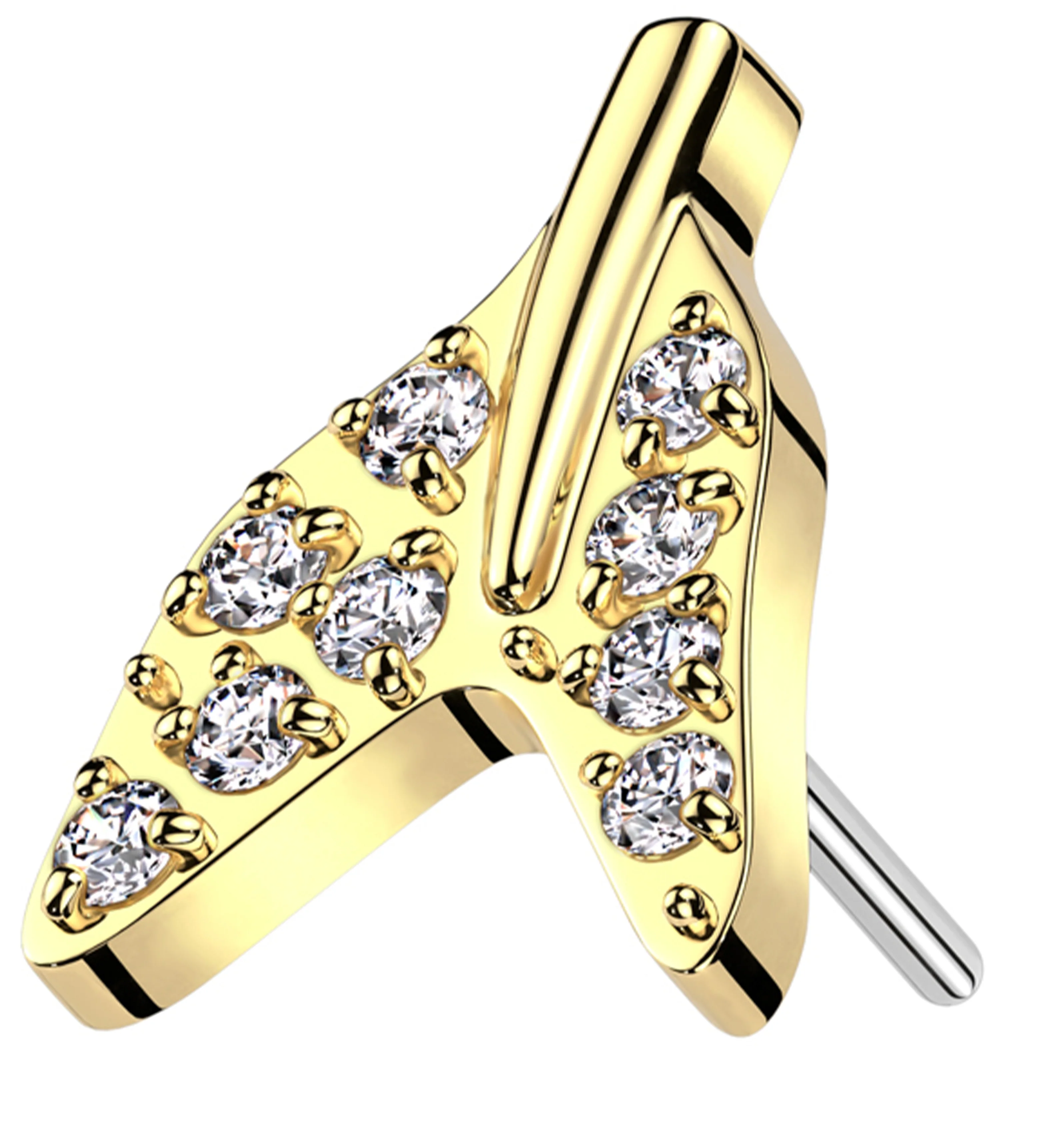Gold PVD Tail Fin Clear CZ Titanium Threadless Top - Mrs Treak