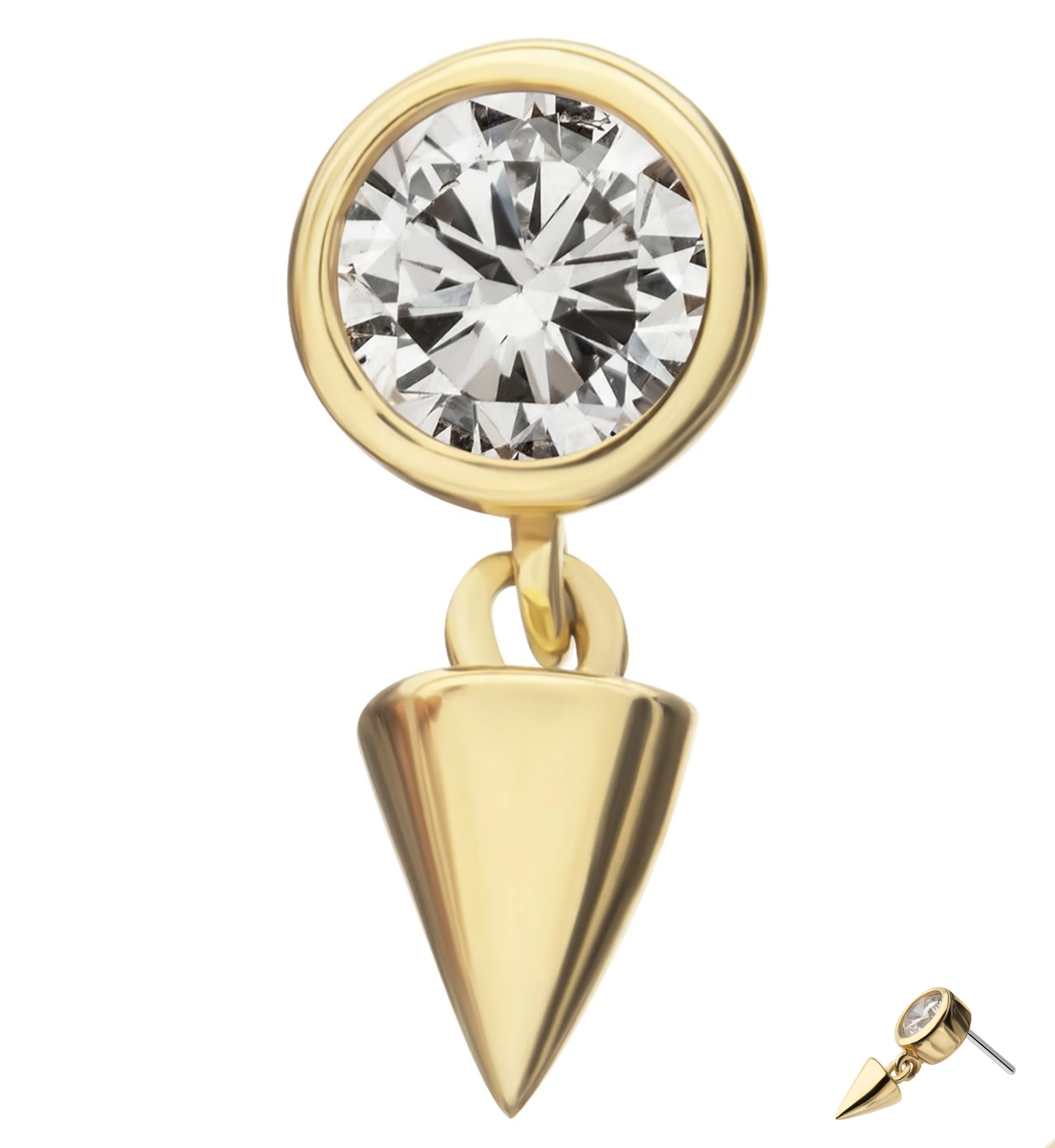 14kt Gold Clear CZ Dangle Spike Threadless Top - Mrs Treak
