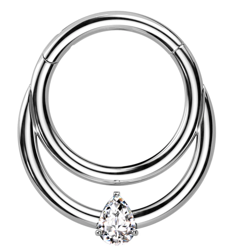Double Hoop Teardrop CZ Titanium Hinged Segment Ring - Mrs Treak