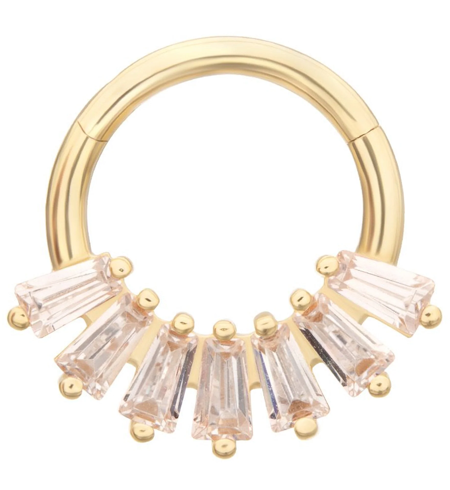 14kt Gold Septenary Baguette Clear CZ Hinged Segment Ring - Mrs Treak