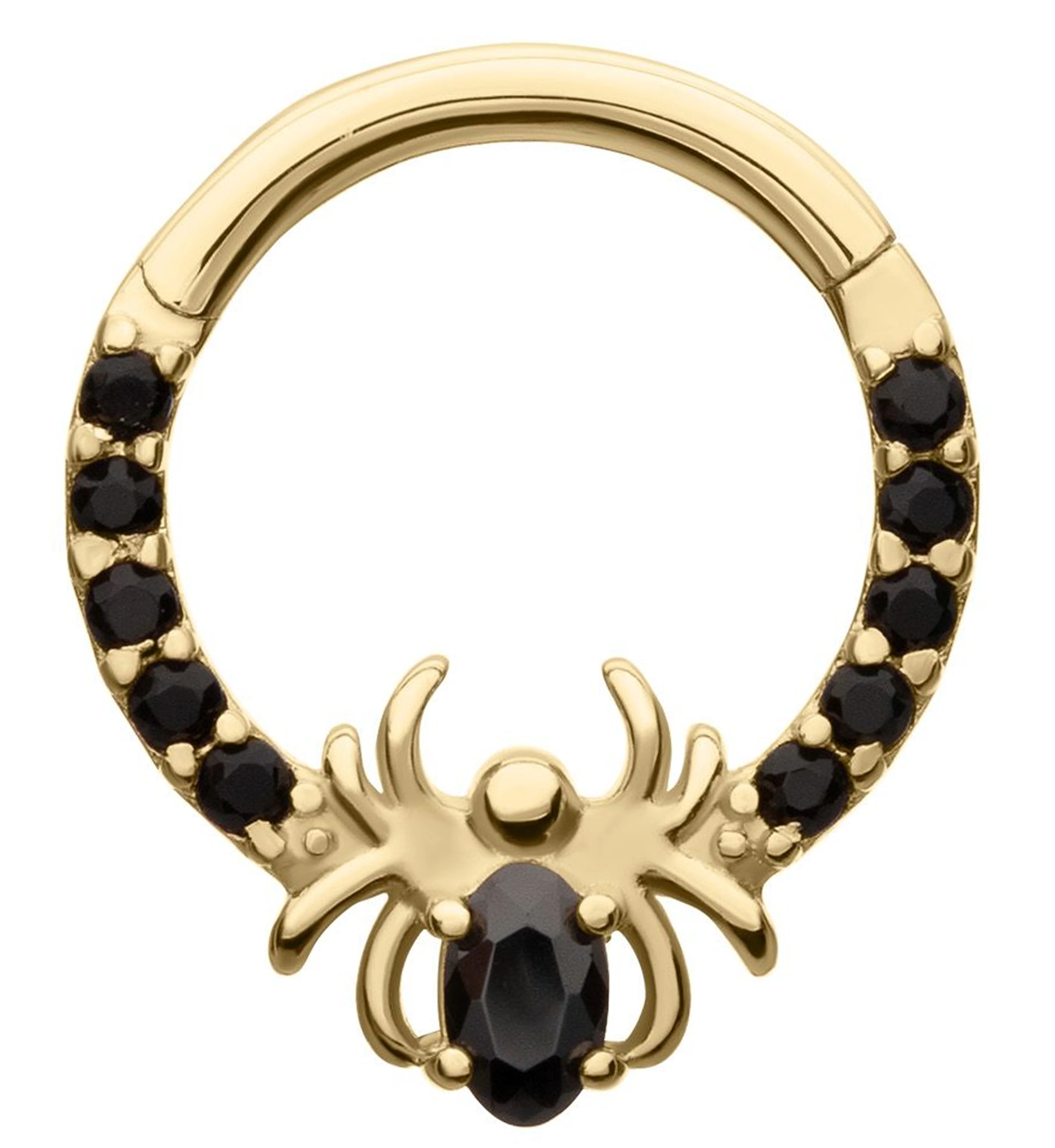 14kt Gold Spider Black CZ Hinged Segment Ring - Mrs Treak