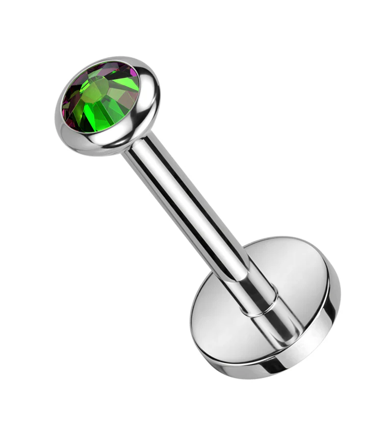 Flat Green Aurora CZ Titanium Threadless Labret - Mrs Treak