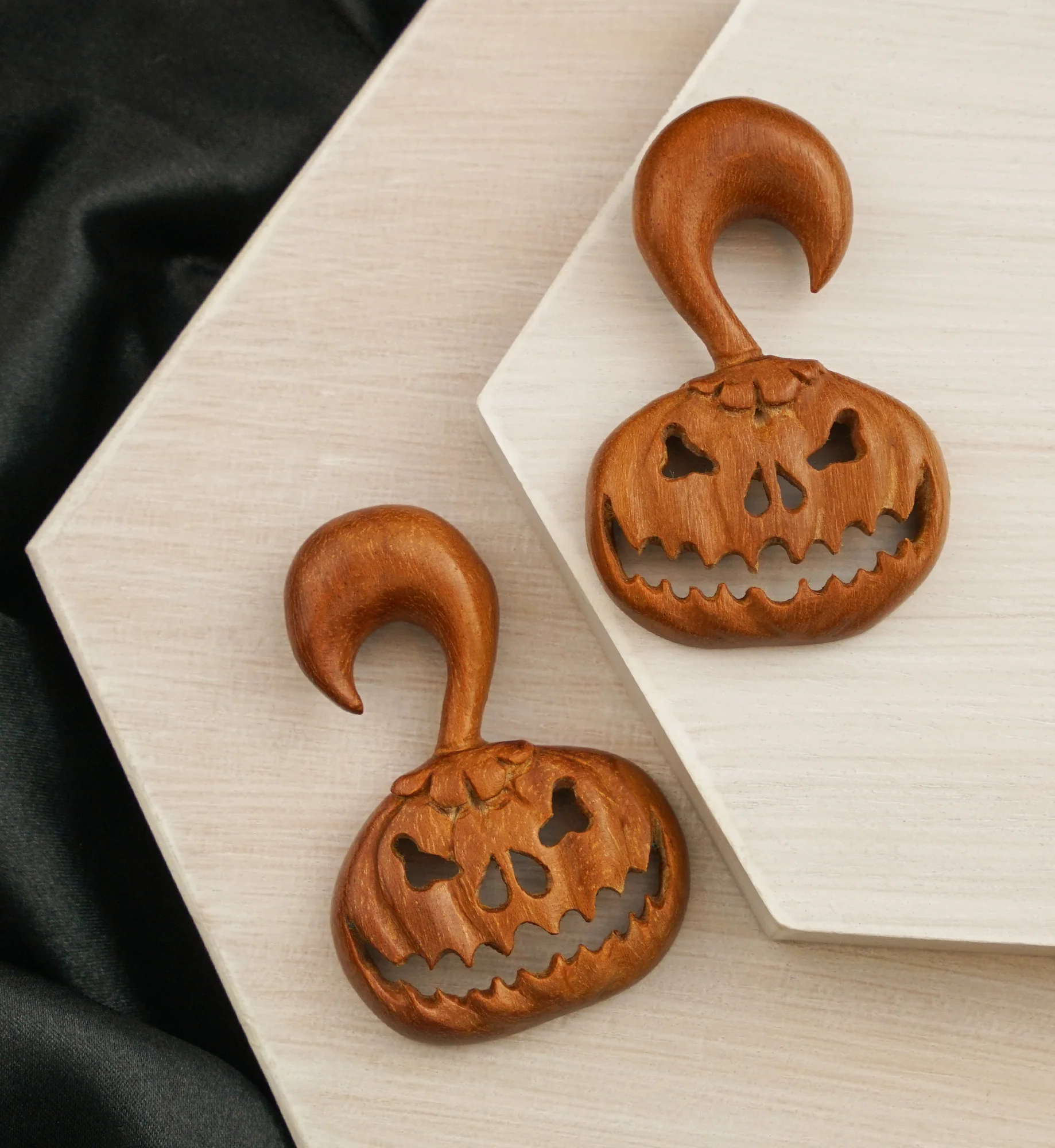 Stingy Jack Pumpkin Saba Wood Ear Hangers - Mrs Treak