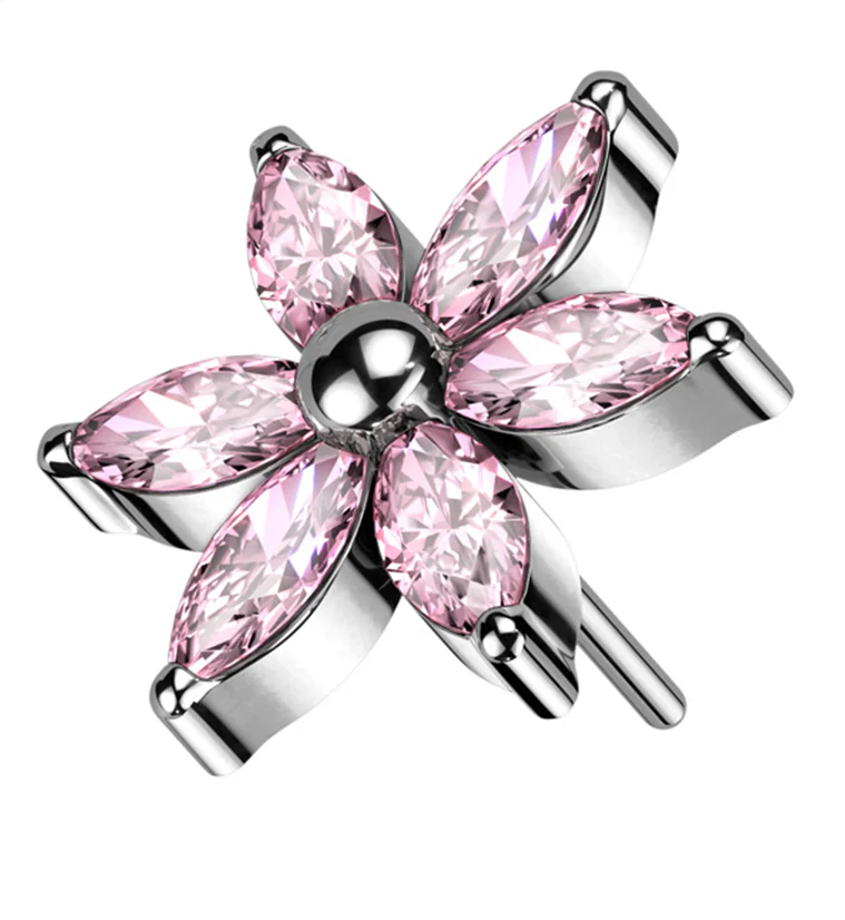 Senary Flower Pink CZ Titanium Threadless Top - Mrs Treak