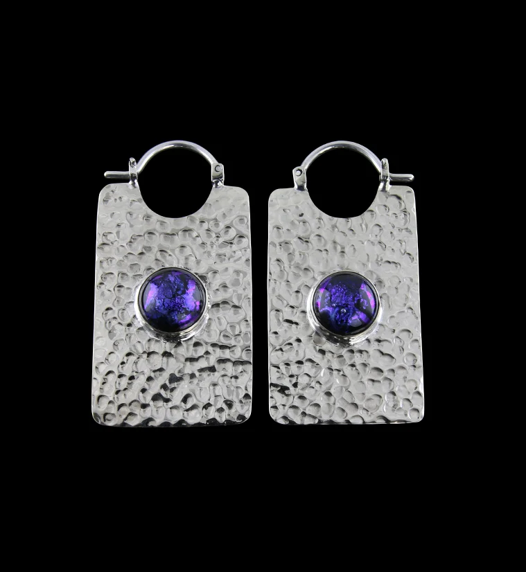 14G Lateral Blurple Dichroic Glass White Brass Hangers - Earrings - Mrs Treak