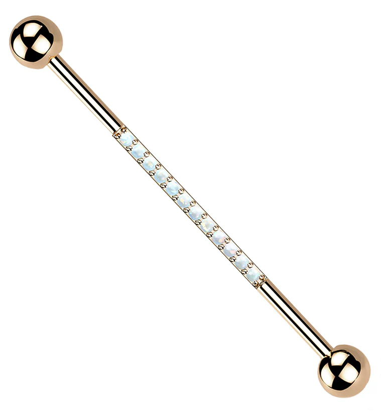Rose Gold PVD Center Line White Opalite Titanium Industrial Barbell - Mrs Treak
