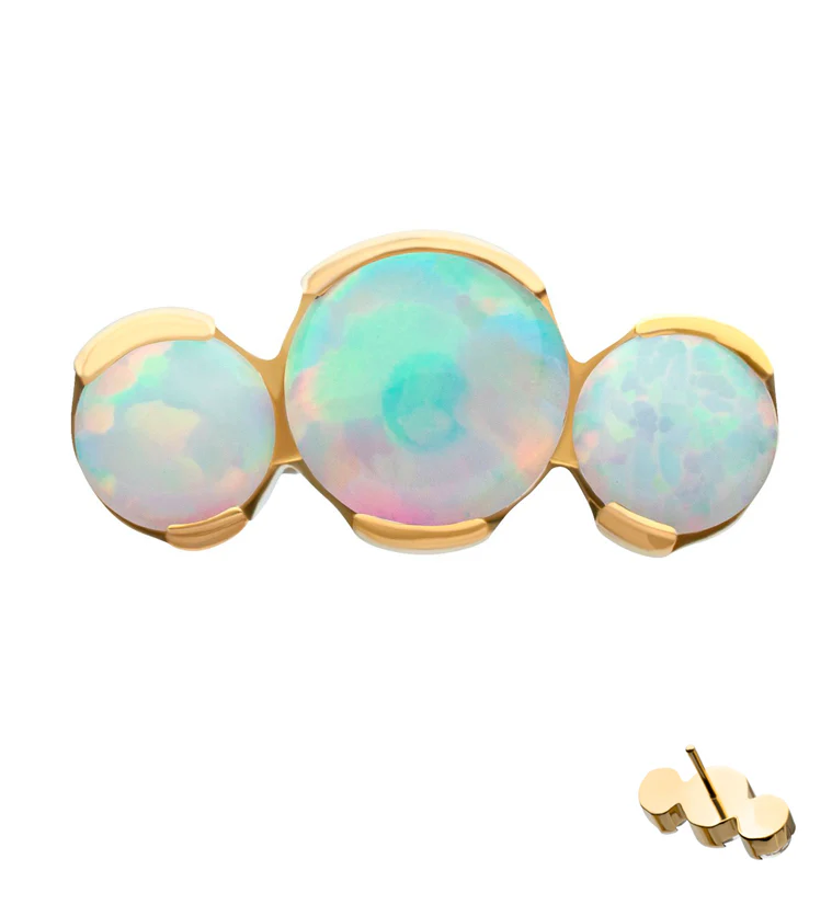 Gold PVD Semi-Bezel Triple White Opalite Titanium Threadless Top - Mrs Treak