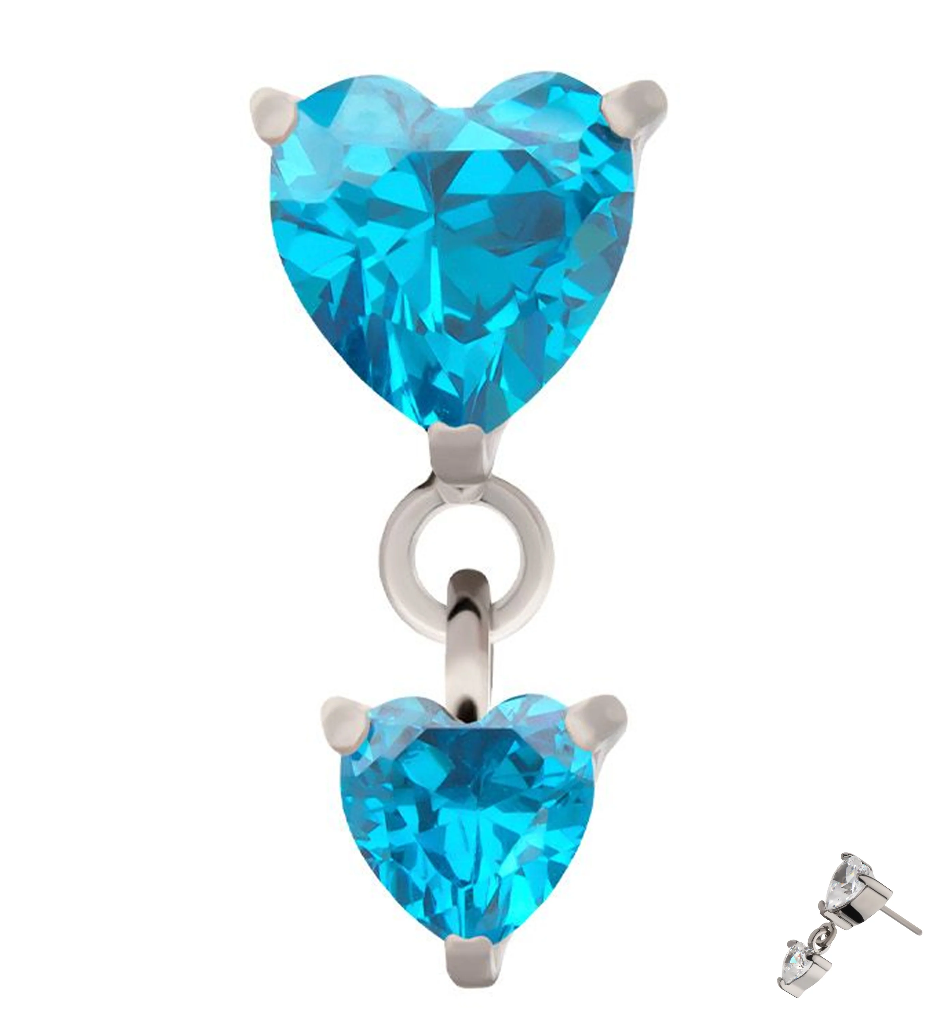 Double Heart Blue Topaz CZ Dangle Titanium Threadless Top - Mrs Treak