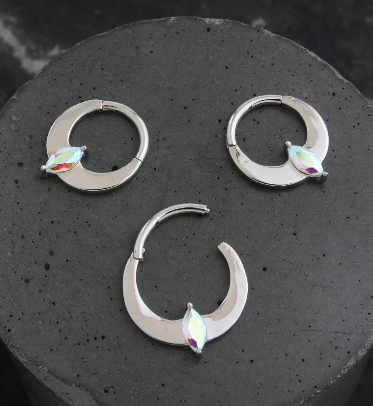 Planar Marquise Rainbow Aurora CZ Stainless Steel Hinged Segment Ring - Mrs Treak