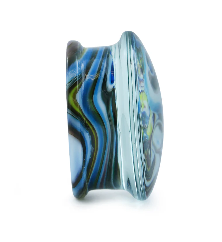 Blue Multi Chroma Swirl Glass Double Flare Plugs - Mrs Treak