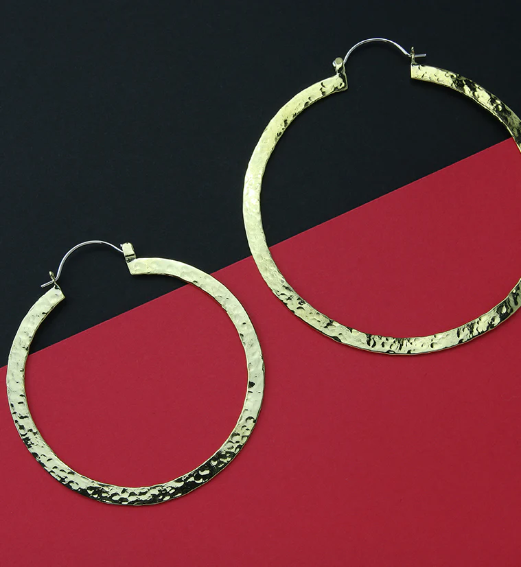 Narrow Hammered Brass Hangers / Earrings - Mrs Treak