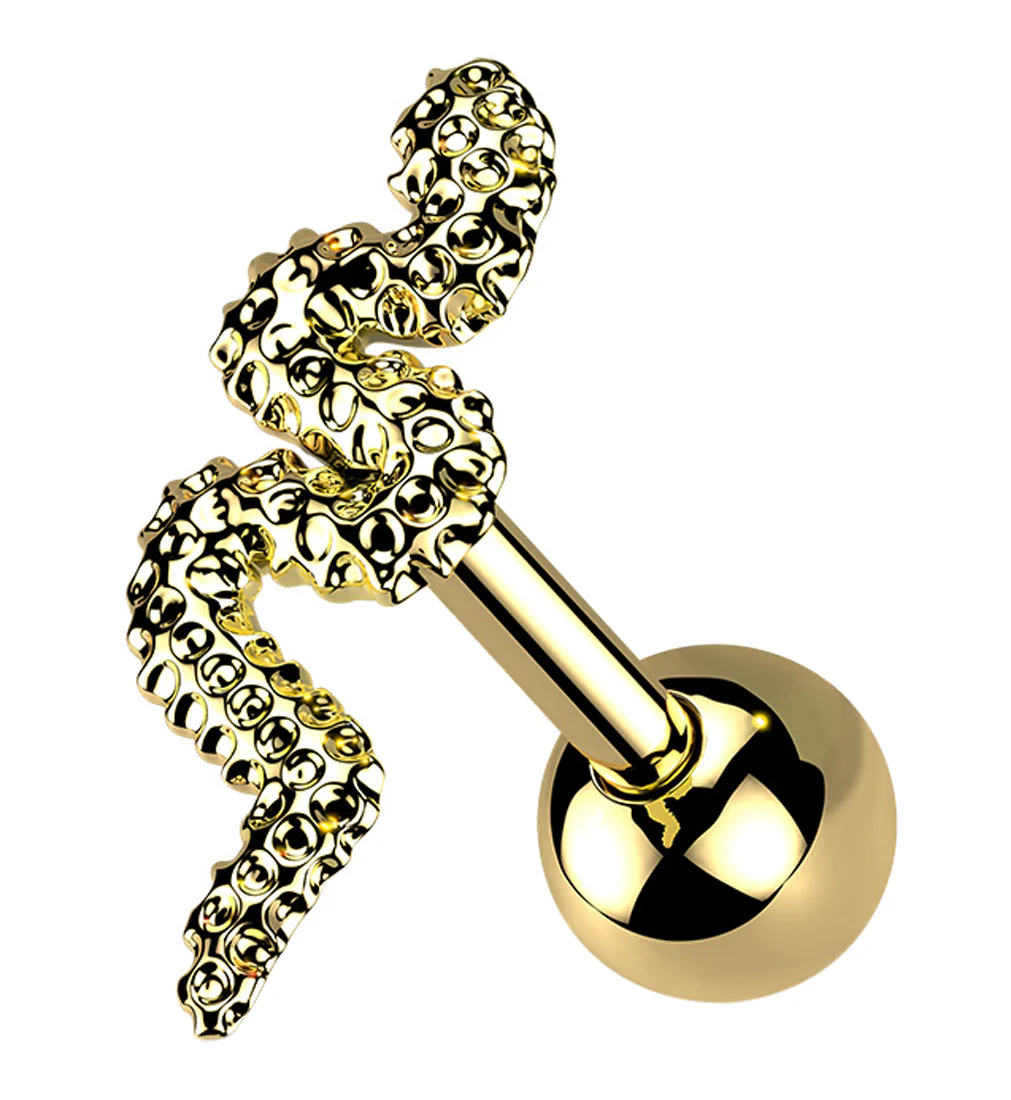 Gold PVD Snake Cartilage Barbell - Mrs Treak