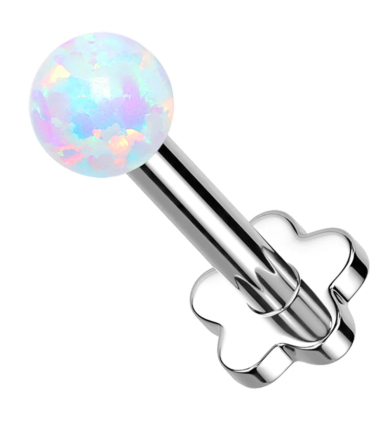 White Opalite Ball Titanium Threadless Labret - Mrs Treak