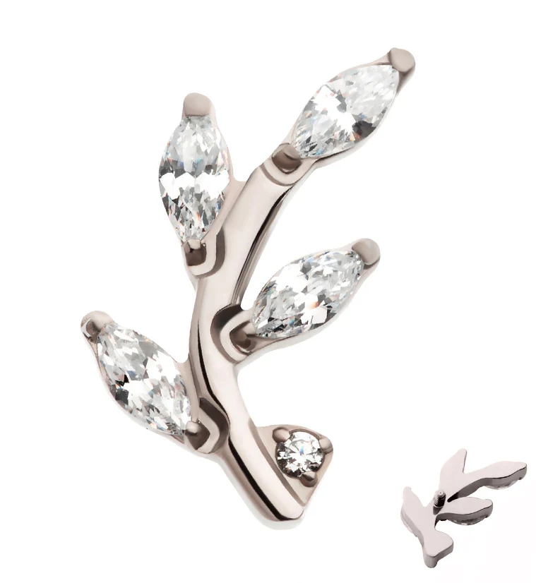 Leaf Clear CZ Internally Threaded Titanium Top - Mrs Treak
