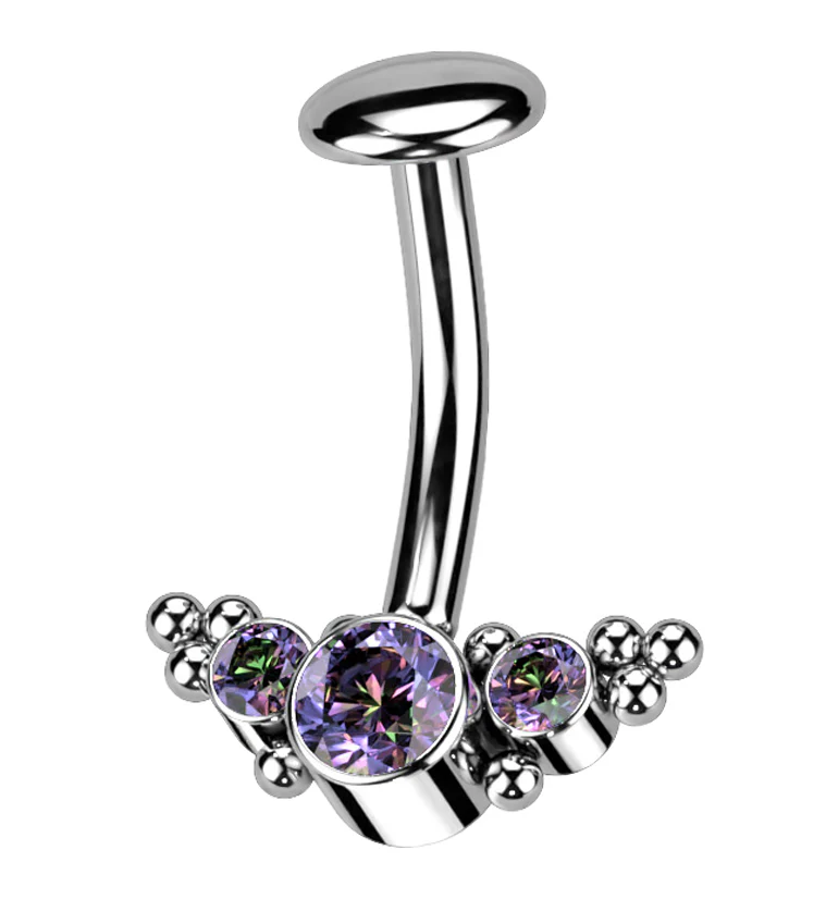 Beaded Triple Black Aurora CZ Titanium Threadless Floating Belly Button Ring - Mrs Treak