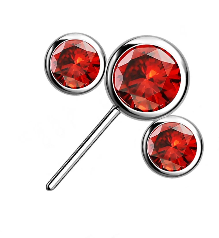 Triple Red CZ Titanium Side Facing Threadless Top - Mrs Treak