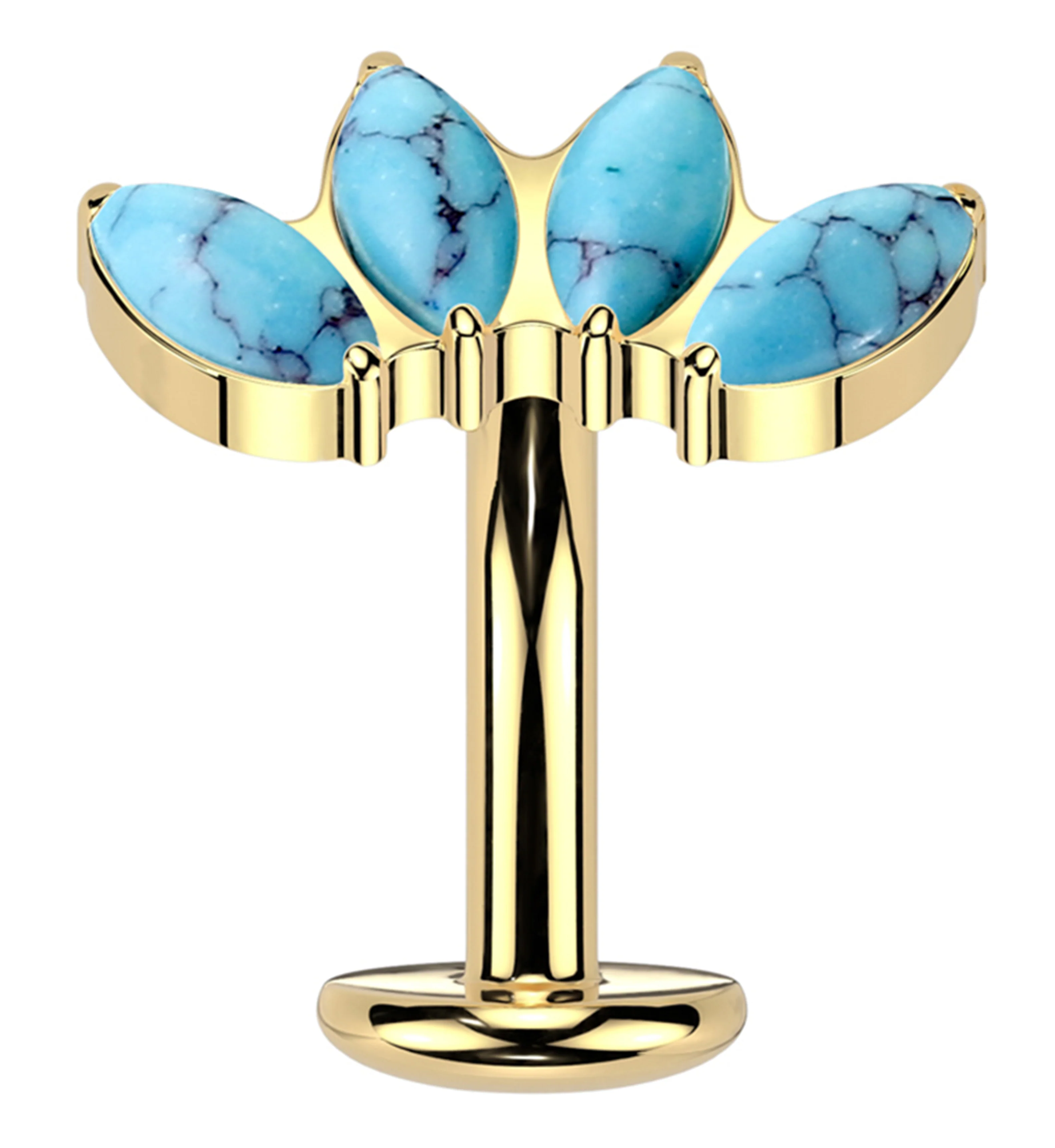 Gold PVD Quartet Turquoise Howlite Titanium Threadless Belly Button Ring - Mrs Treak