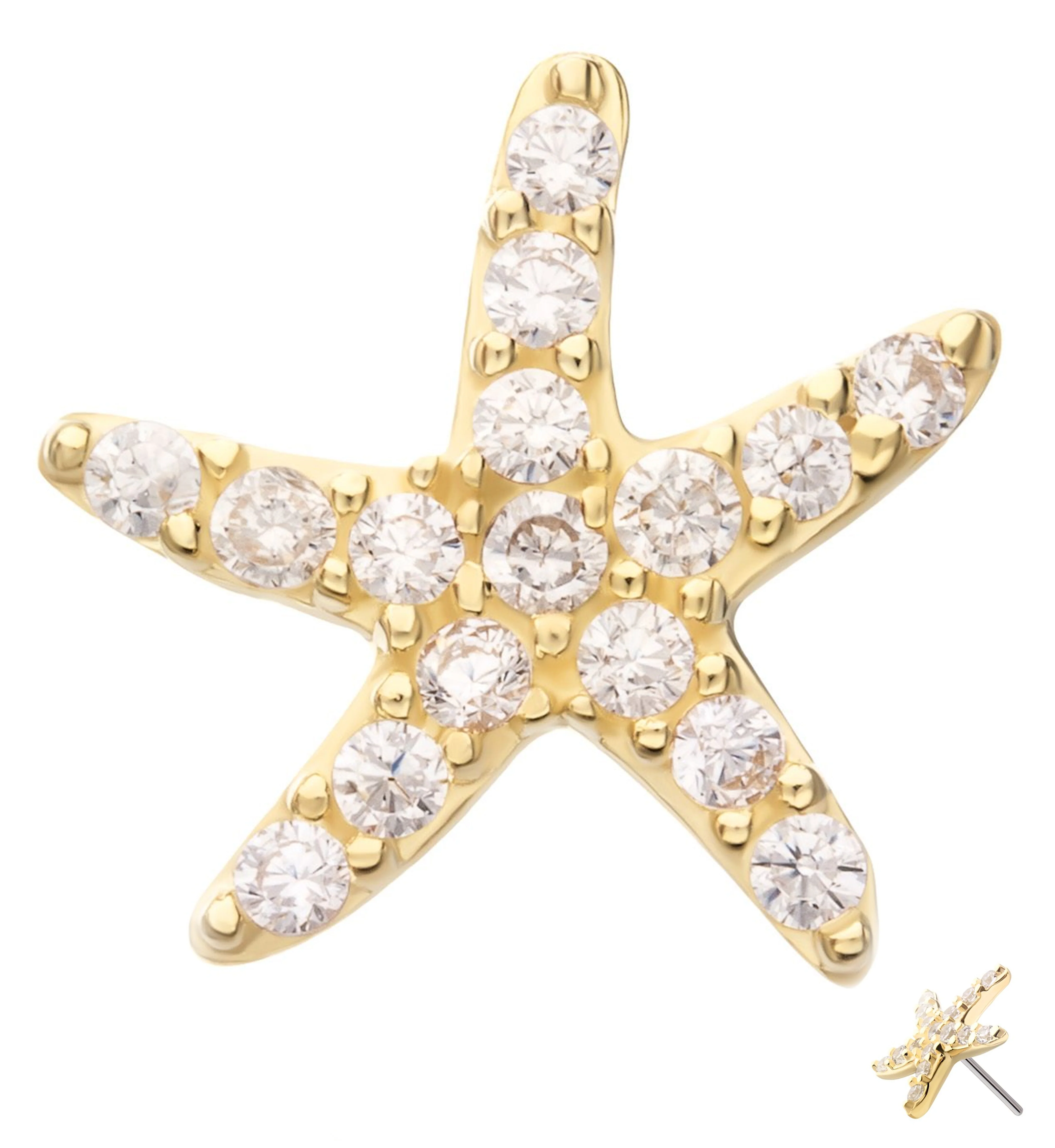 14kt Gold Pave Starfish Clear CZ Threadless Top - Mrs Treak