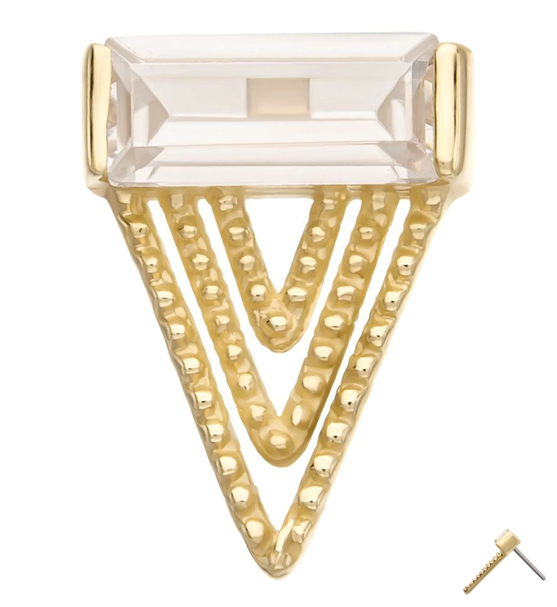 14kt Gold Tri-Layered Point Baguette CZ Threadless Top - Mrs Treak
