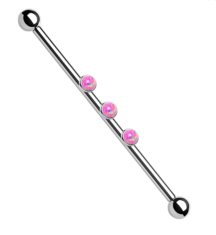 Triple Pink Opalite Titanium Industrial Barbell - Mrs Treak