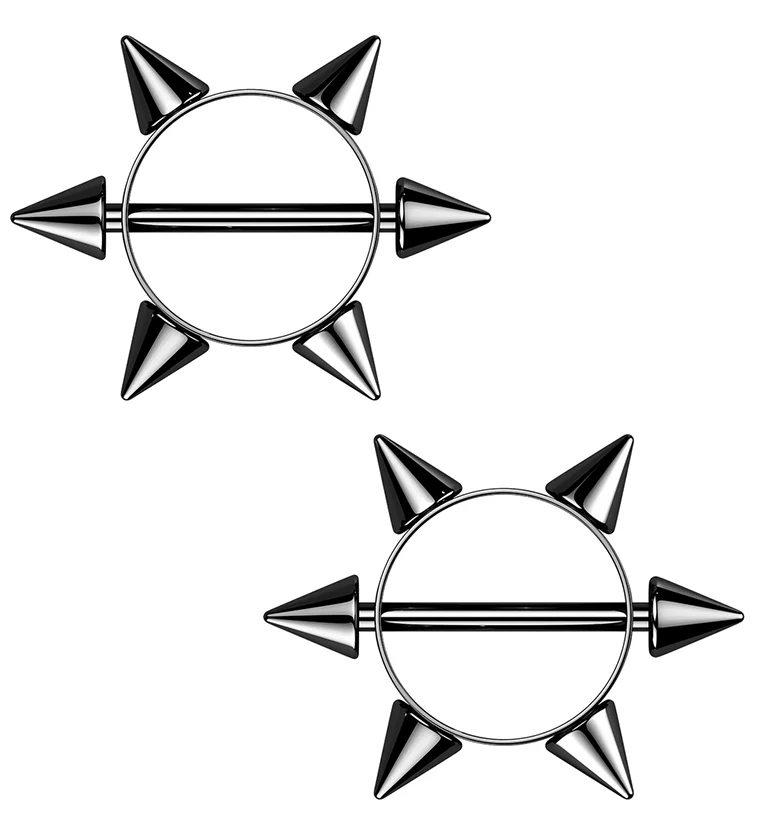 Black PVD Spiked Nipple Rings - Mrs Treak