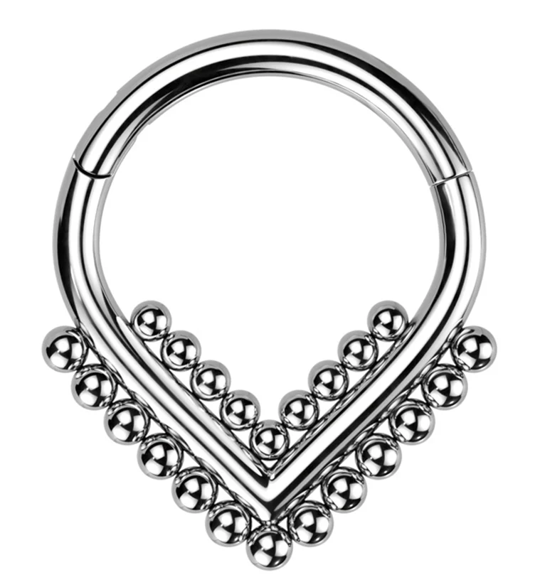 Beaded Point Titanium Hinged Segment Ring - Mrs Treak