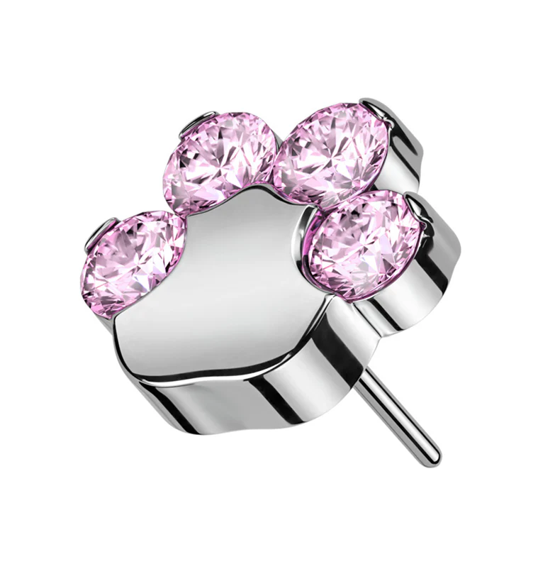 Paw Print Pink CZ Titanium Threadless Top - Mrs Treak