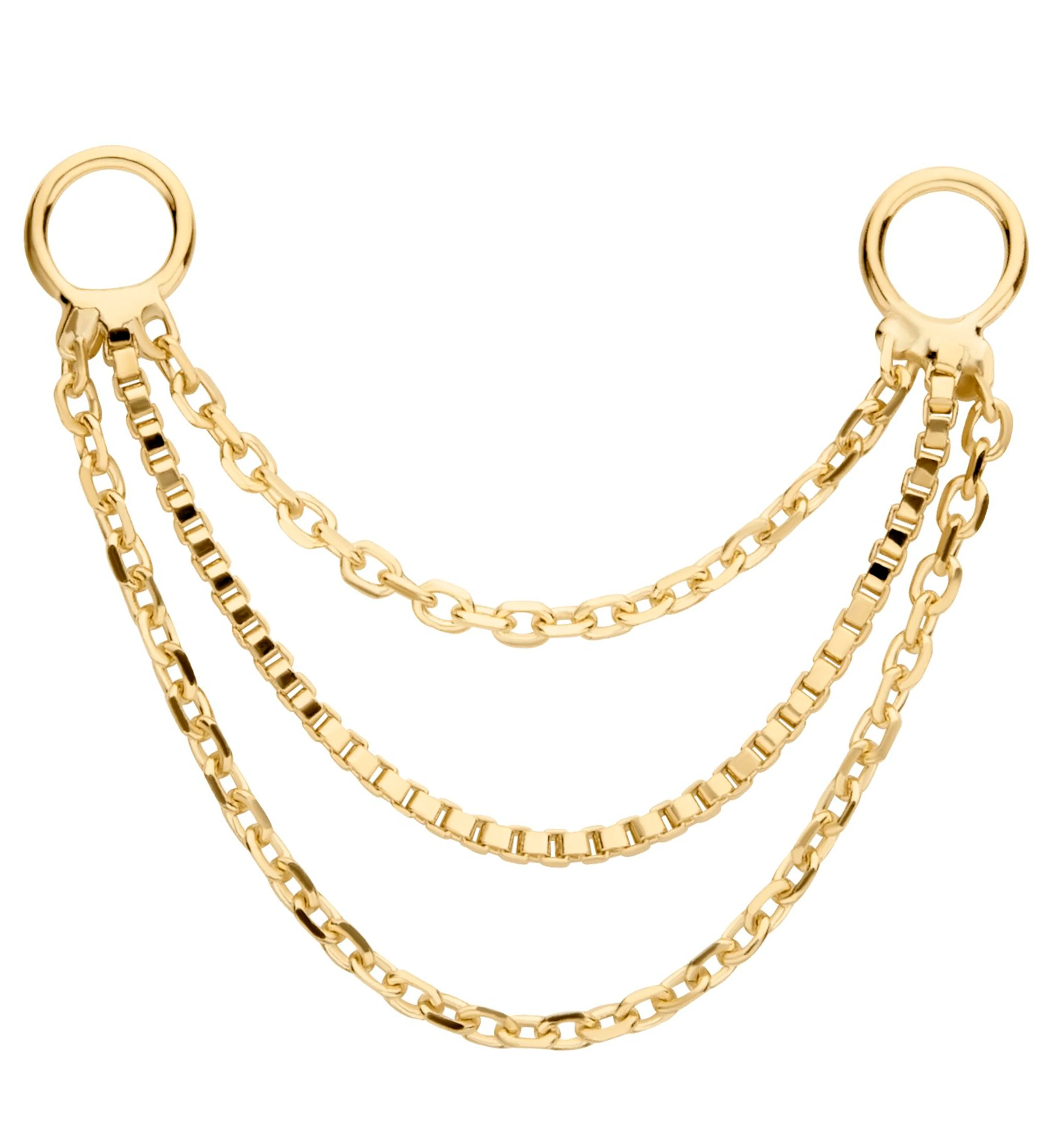 14kt Gold Triple Link And Box Nose & Cartilage Piercing Chain - Mrs Treak