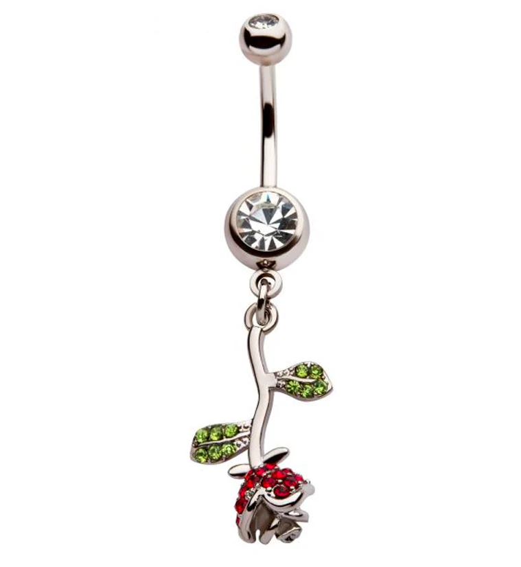 Inverted Rose CZ Belly Button Ring - Mrs Treak