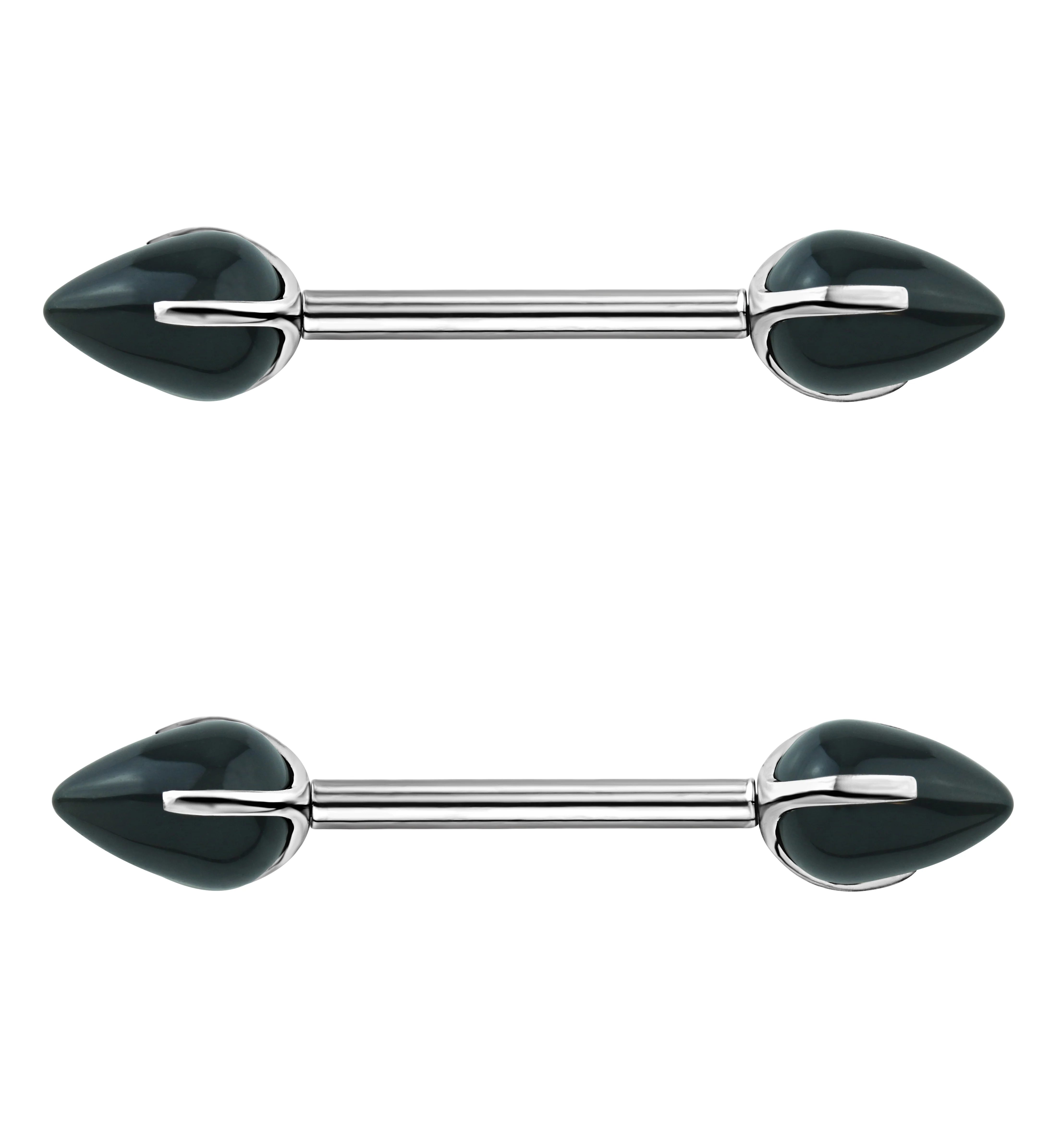 Point Black Obsidian Stone Threadless Titanium Nipple Barbell - Mrs Treak