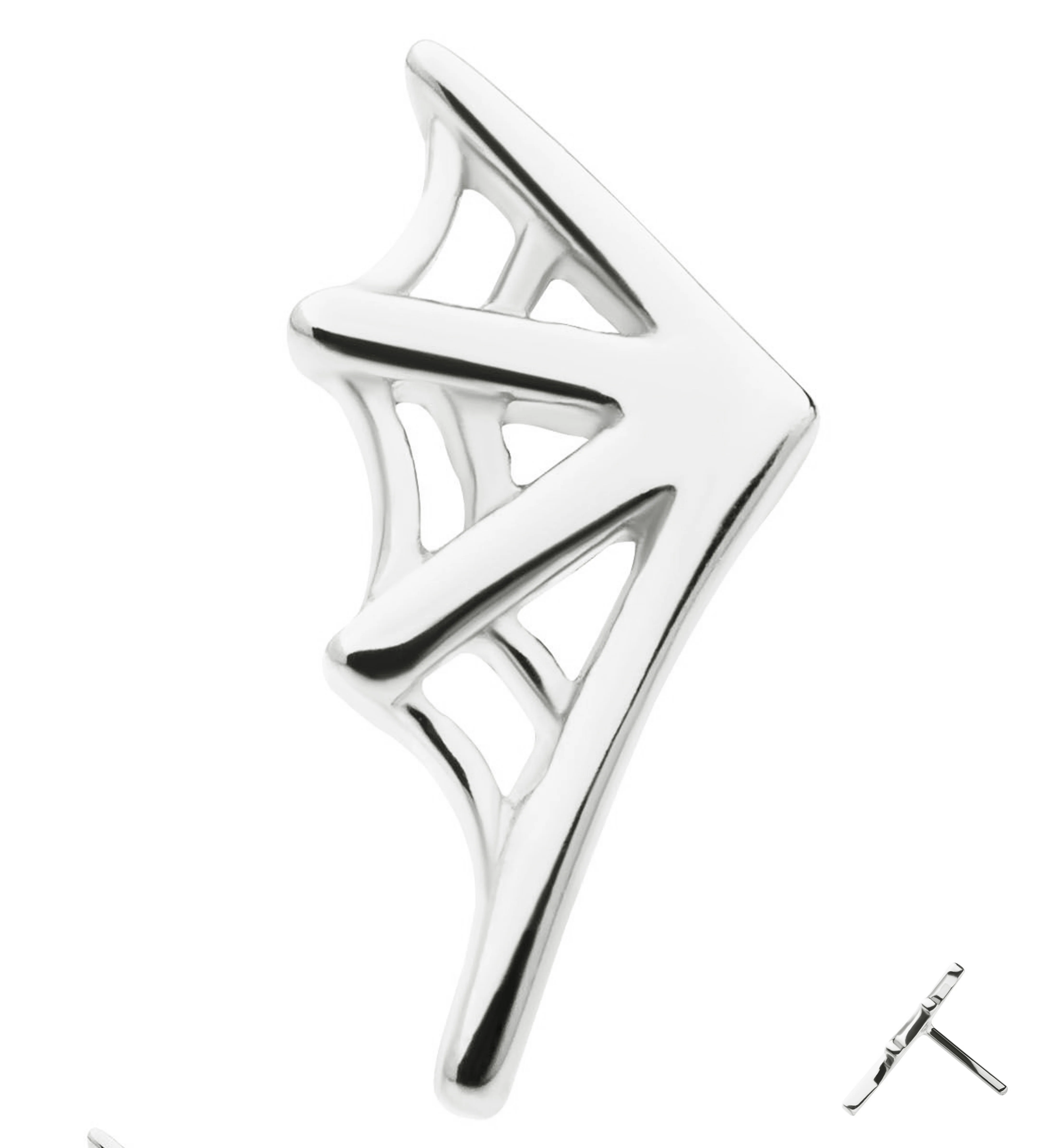 14kt White Gold Spiderweb Left Ear Threadless Top - Mrs Treak