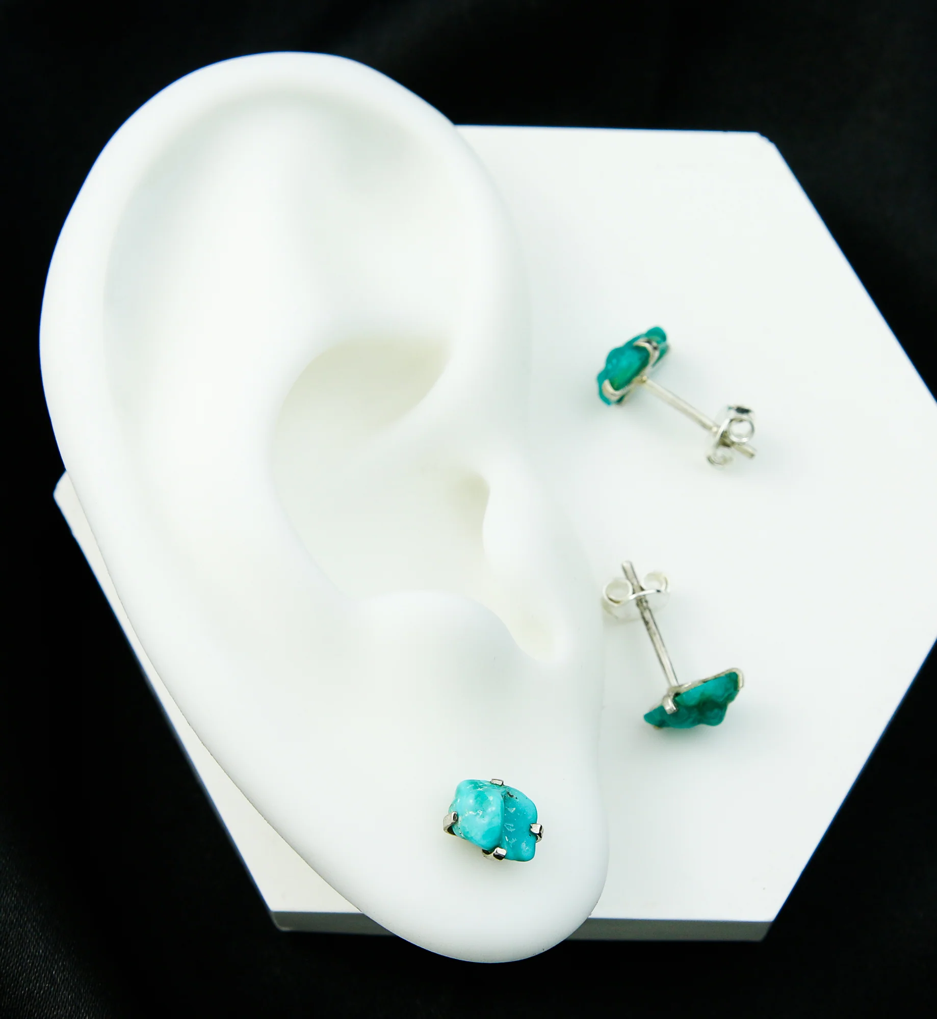 Turquoise Stone Prong Set Sterling Silver Earrings - Mrs Treak