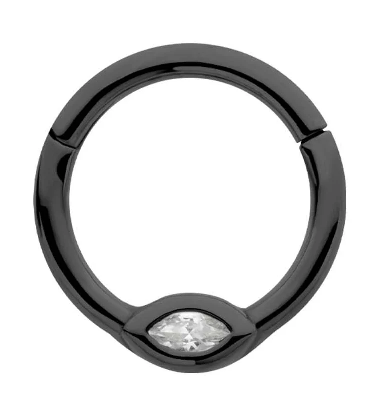 Black PVD Oval Clear CZ Stainless Steel Hinged Segment Ring - Mrs Treak