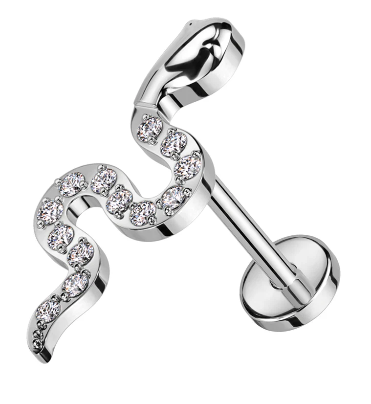 Snake Clear CZ Threadless Titanium Labret - Mrs Treak