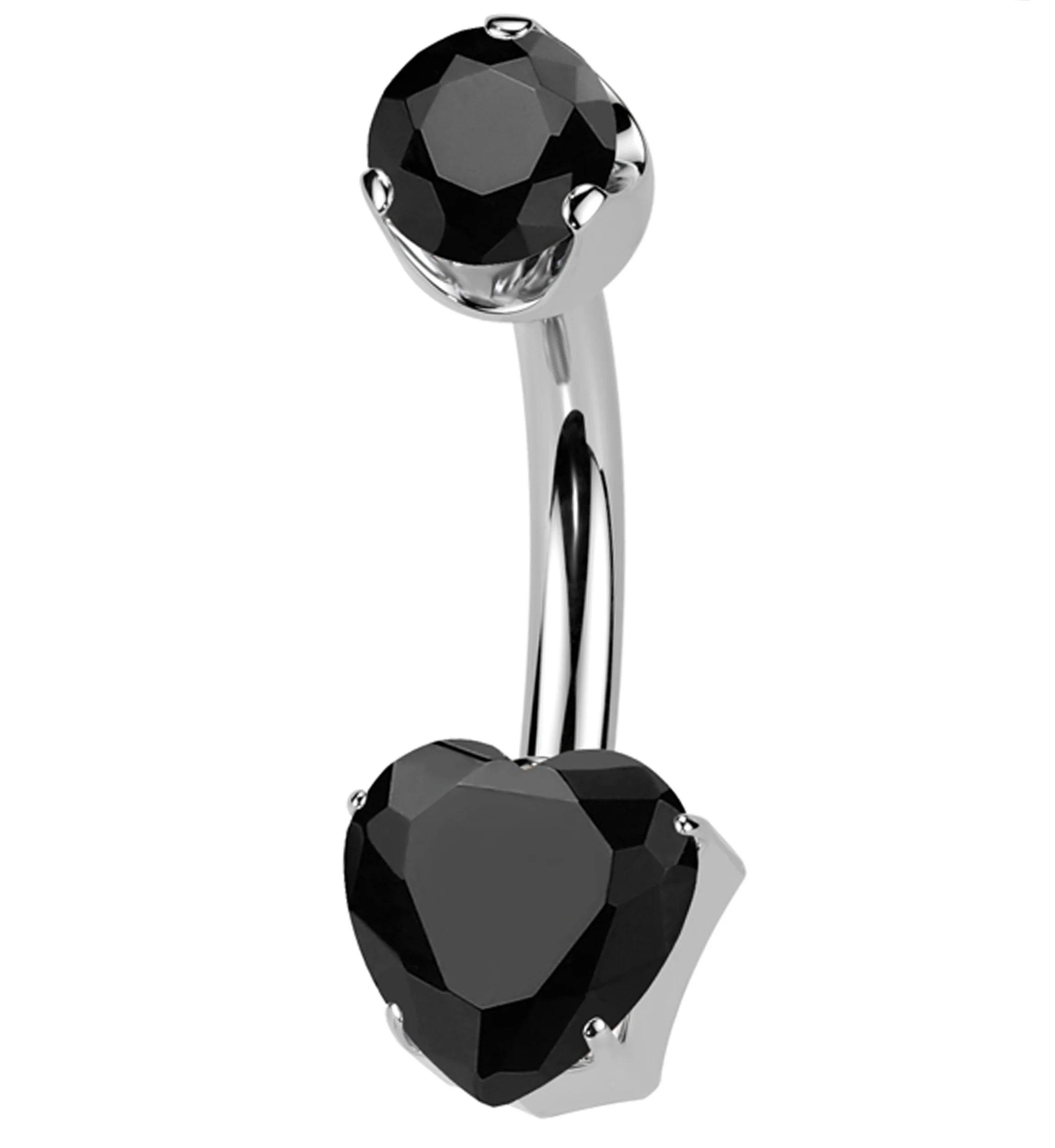 Black Agate Stone Heart Internally Threaded Titanium Belly Button Ring - Mrs Treak