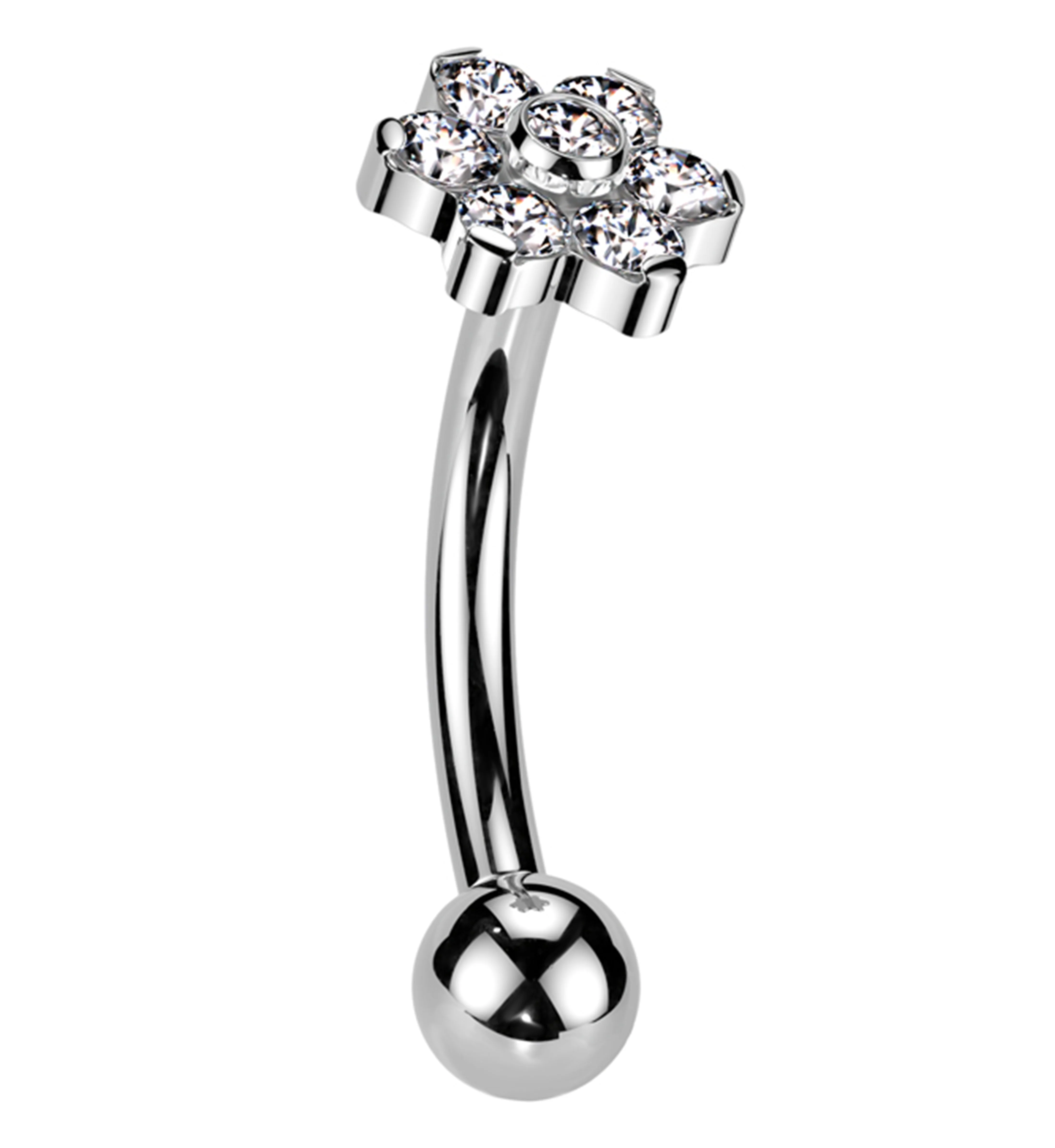 Flower Clear CZ Titanium Threadless Curved Barbell - Mrs Treak