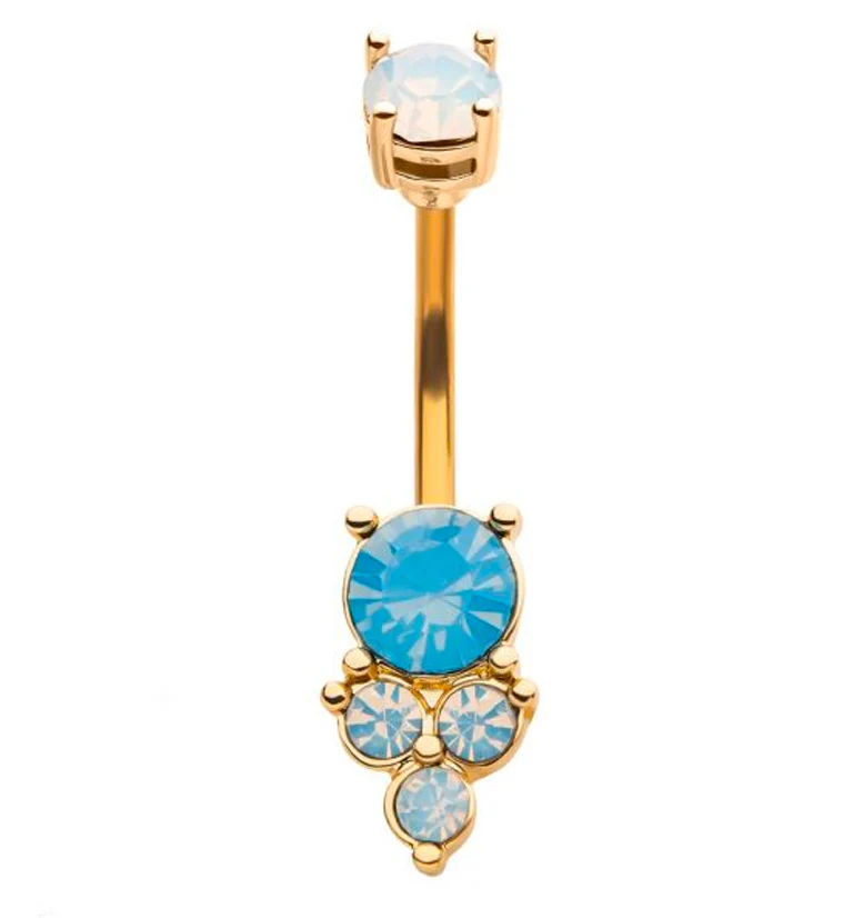 Gold PVD Bevy White Opalite Gem Belly Button Ring - Mrs Treak