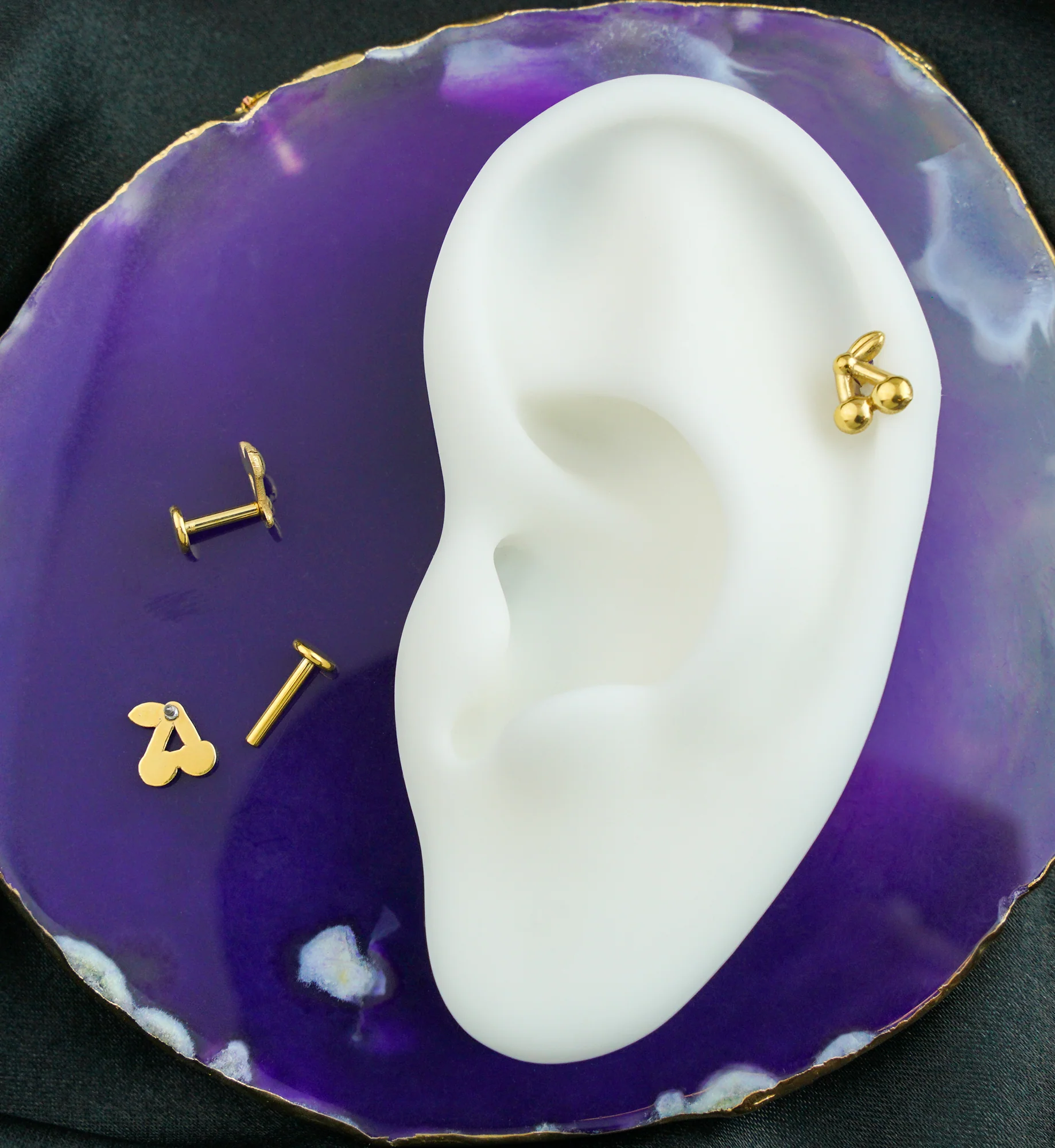 Gold PVD Cherries Internally Threaded Titanium Labret - Mrs Treak