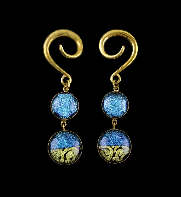Turquoise Gold Glass Cab Brass Ear Weights - Mrs Treak