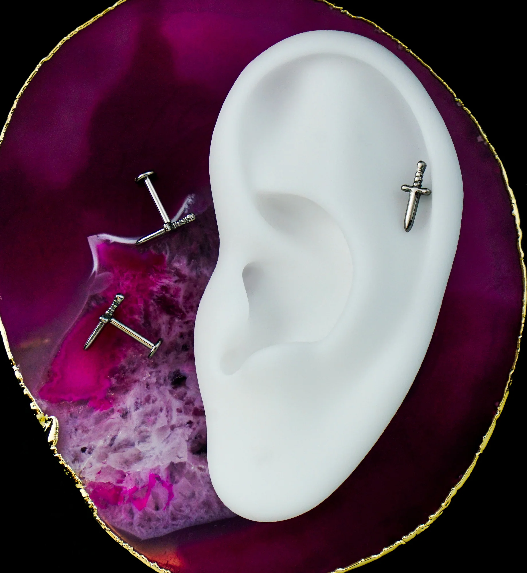 Twisted Handle Dagger Internally Threaded Titanium Labret - Mrs Treak