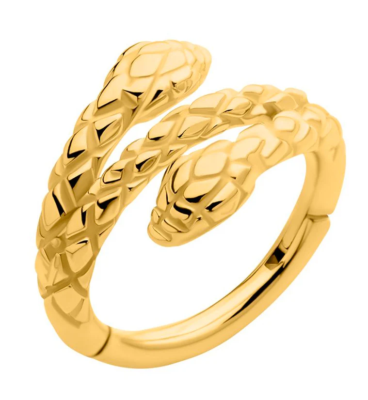 Gold PVD Snake Twist Stainless Steel Hinged Segment Ring - Mrs Treak