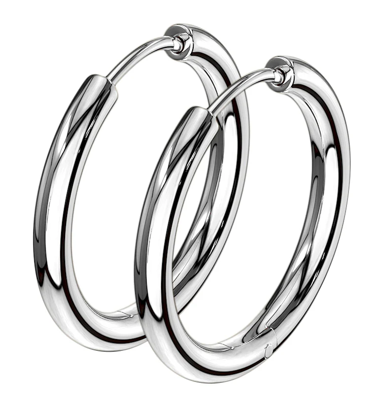 Stainless Steel Hinged Hoop Earrings - Mrs Treak