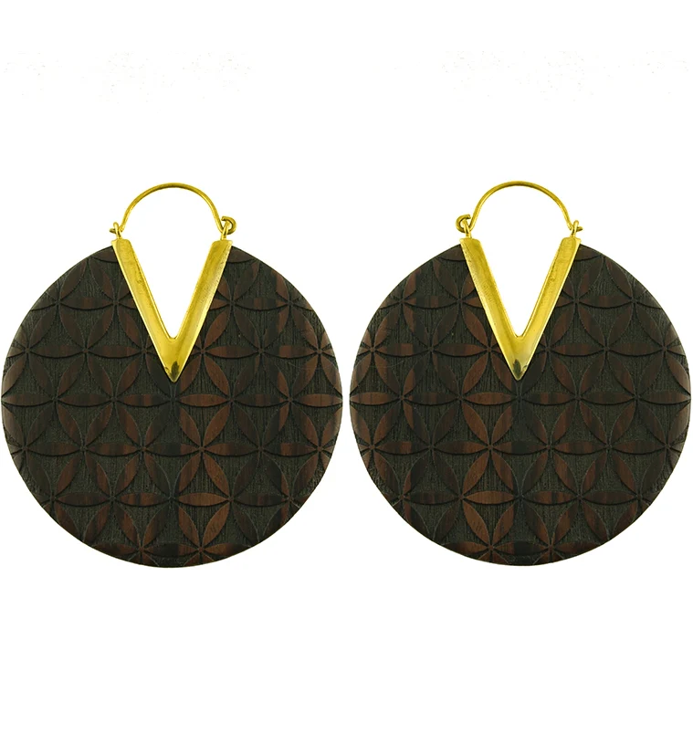 18G Flower of Life Engraved Wooden Hangers - Earrings - Mrs Treak