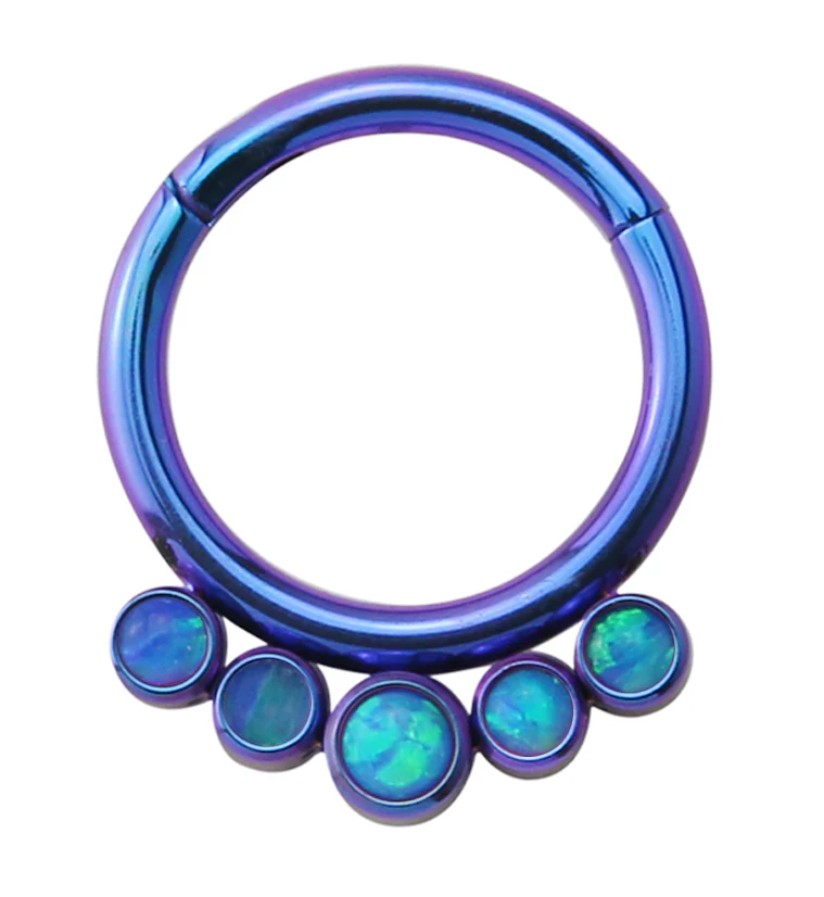 16G Blurple PVD Cinque Blue Opalite Titanium Hinged Segment Ring - Mrs Treak